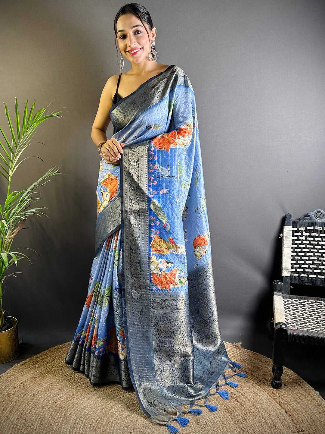 Sky Blue Chex Radiance Banarasi Silk Saree