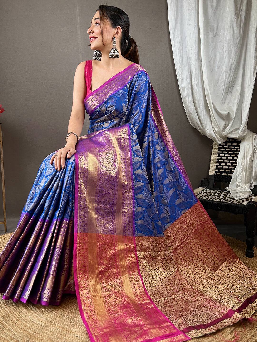 Vibrant Blue Banarasi Saree