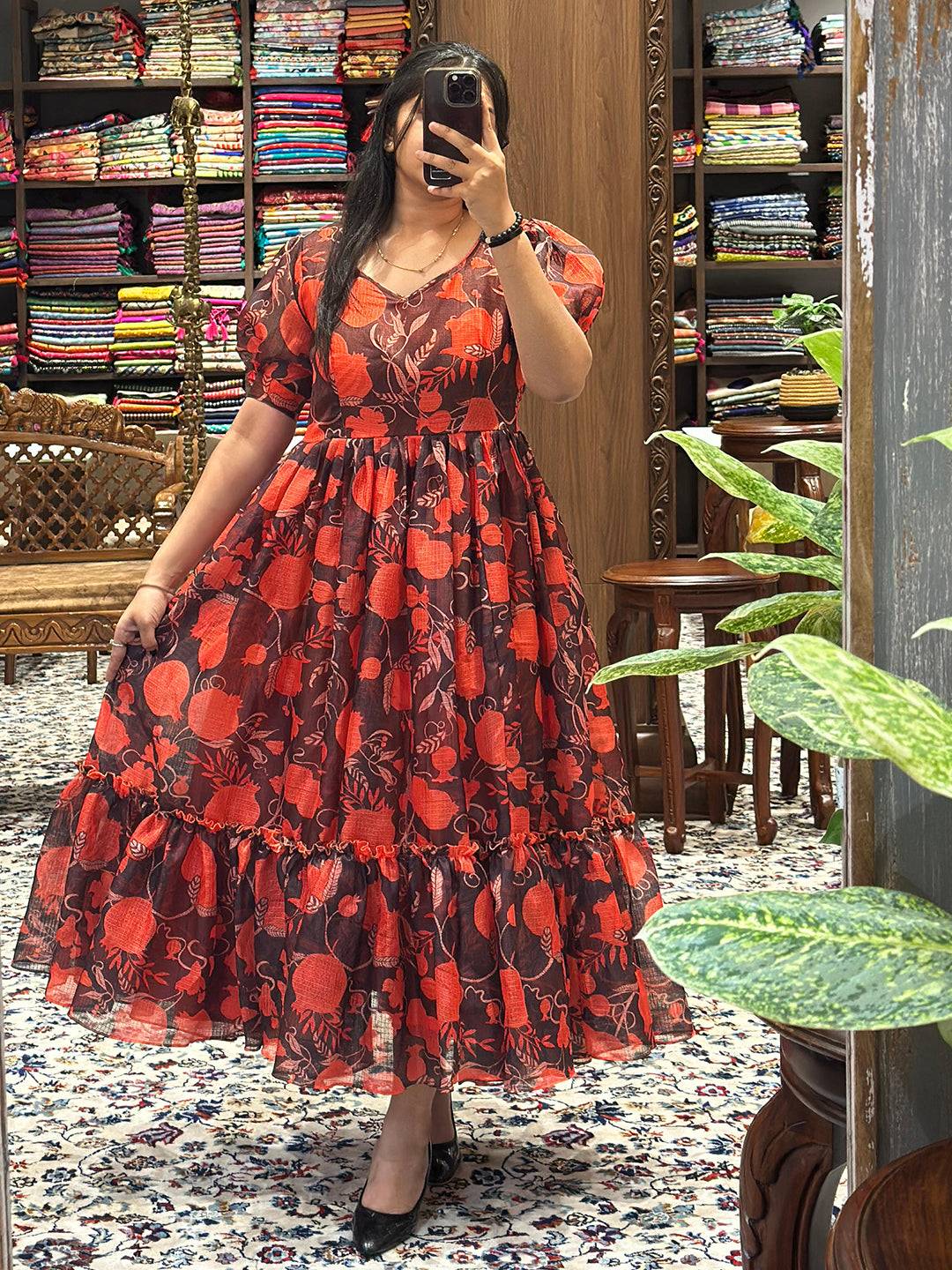 Scarlet Bloom Floral Kota Midi