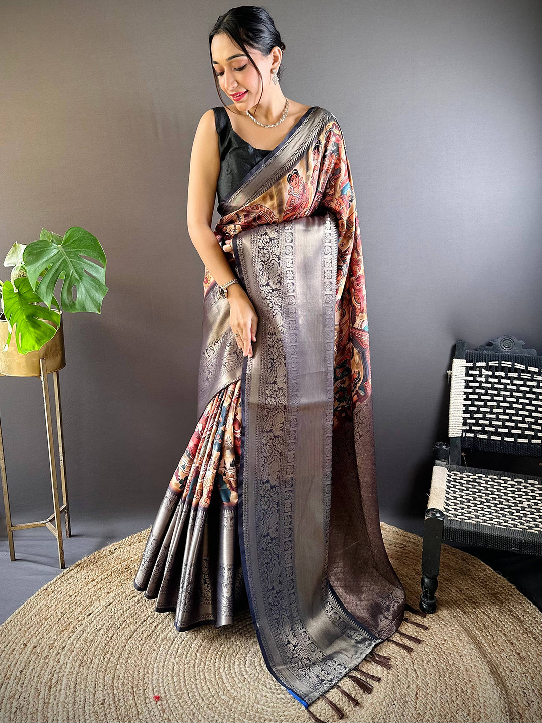 Full view of Heritage Bloom Kalamkari Silk Saree