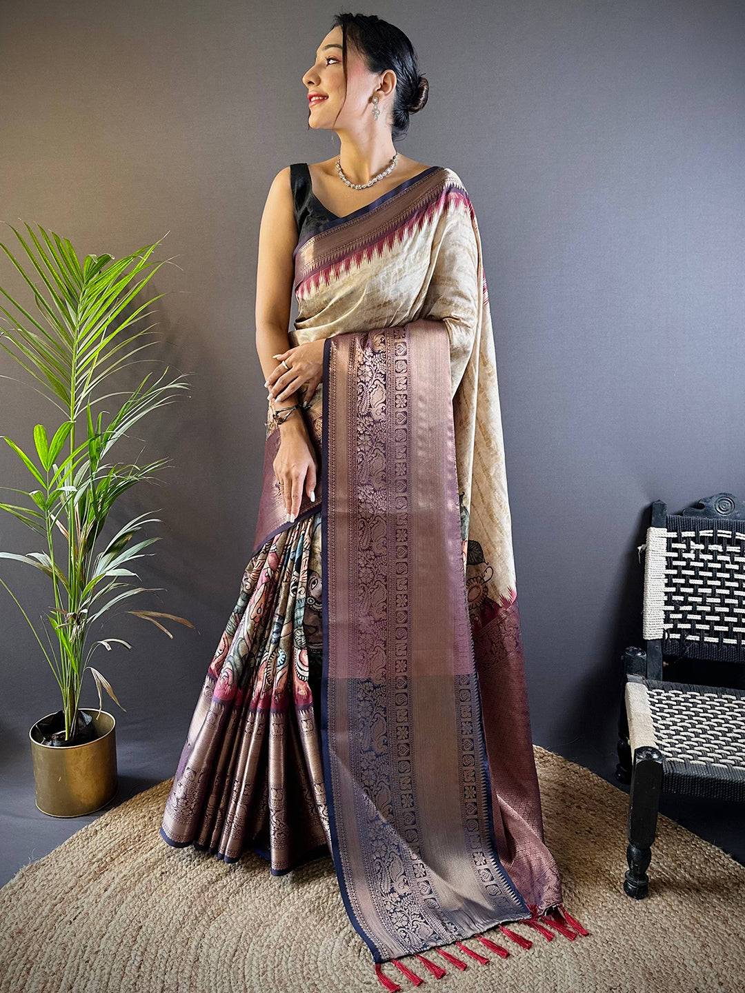 Intricate Tan Banarasi Silk Saree