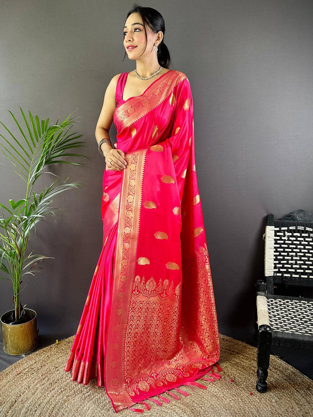 Rani Banarasi Soft Satin Masru Mango Silk Saree