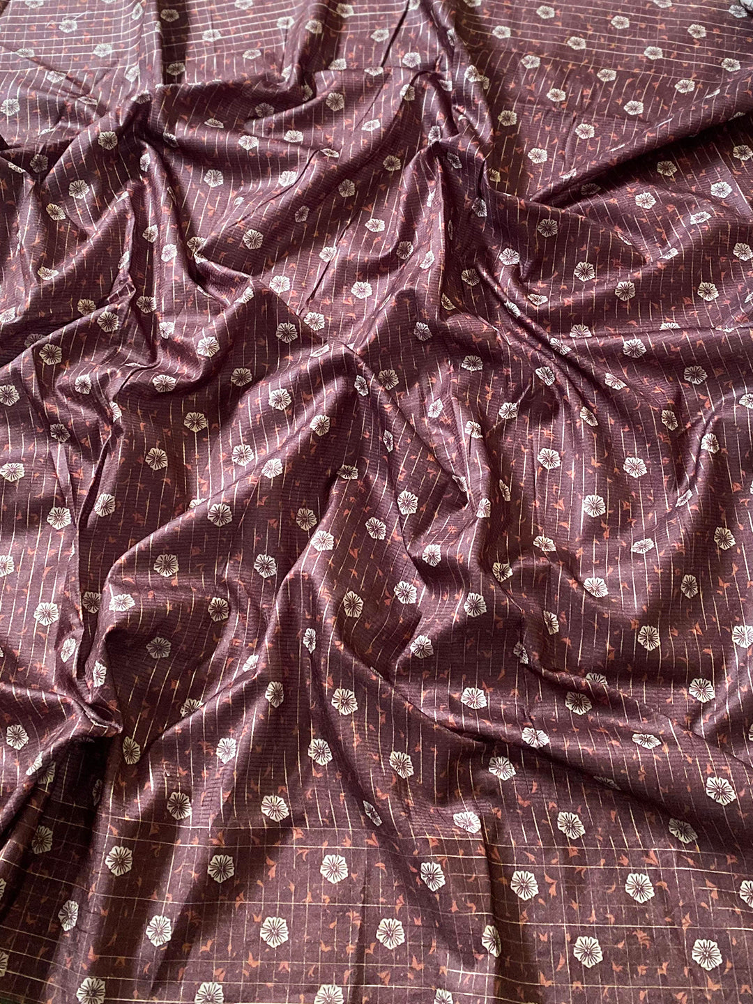 Fabric detail of Pista Satin Kota Doria Saree with Kalamkari print