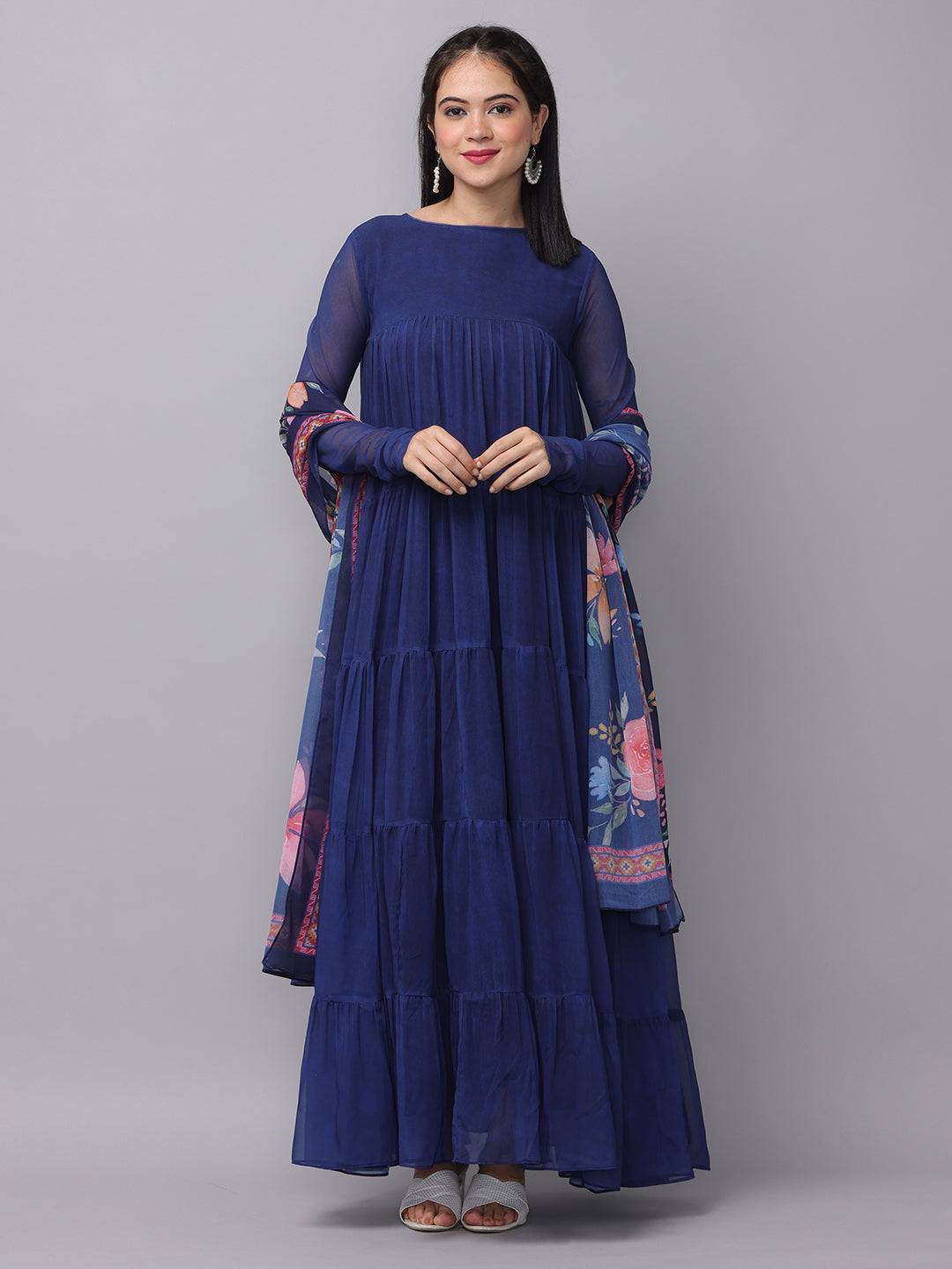 Royal Sapphire Blue Georgette Long Dress