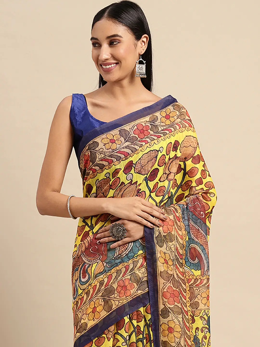 Digital Print Kalamkari Linen Saree