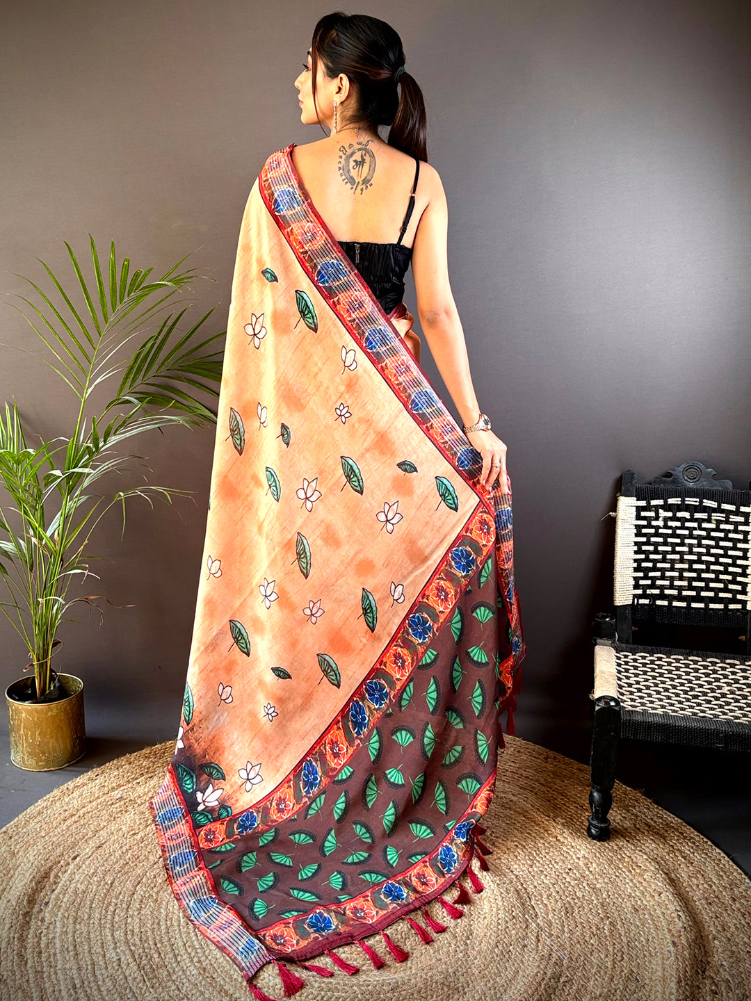 Orange Georgette Pichwai Print Saree