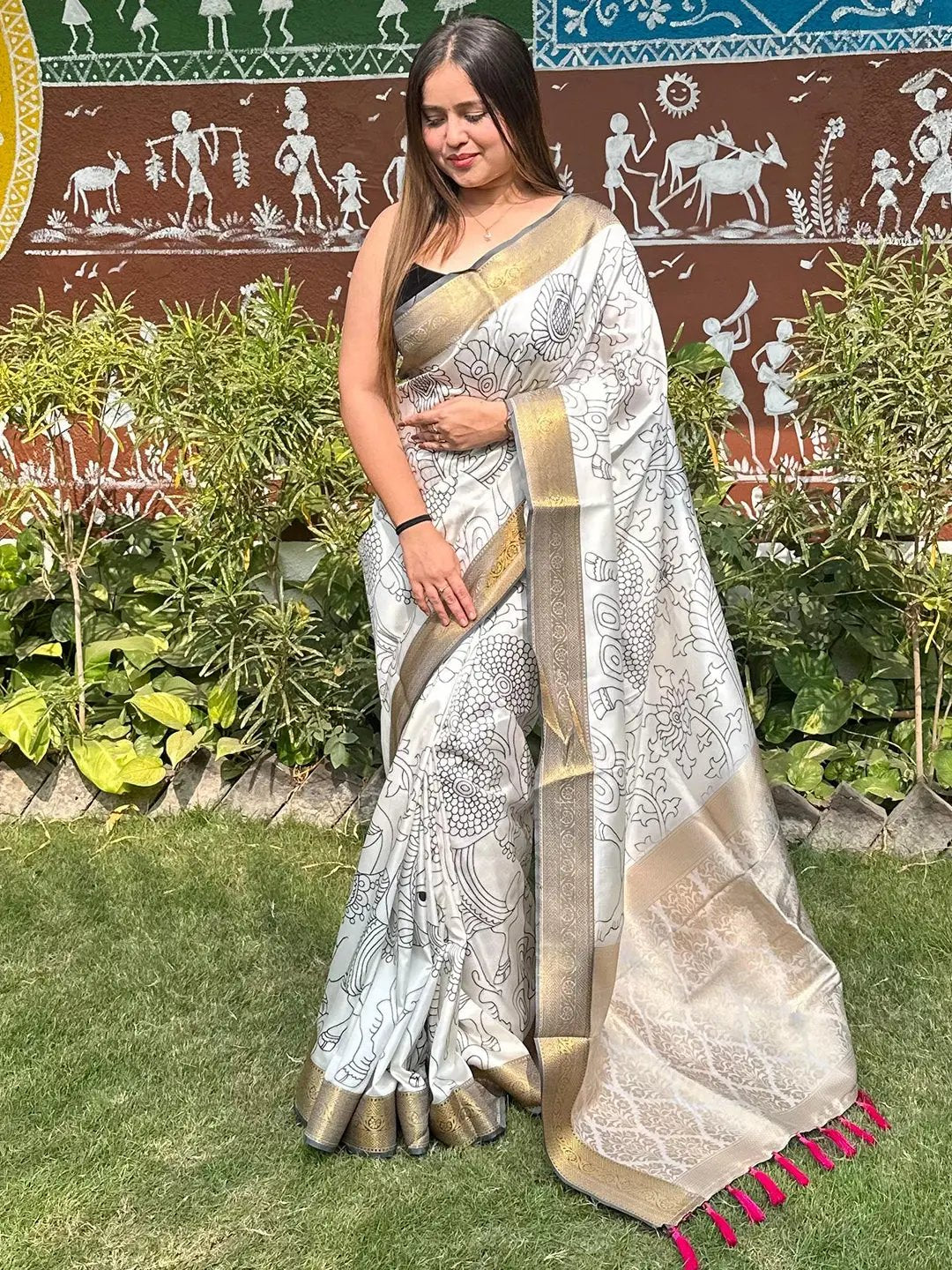 Traditional Kalamkari saree featuring block print artistry