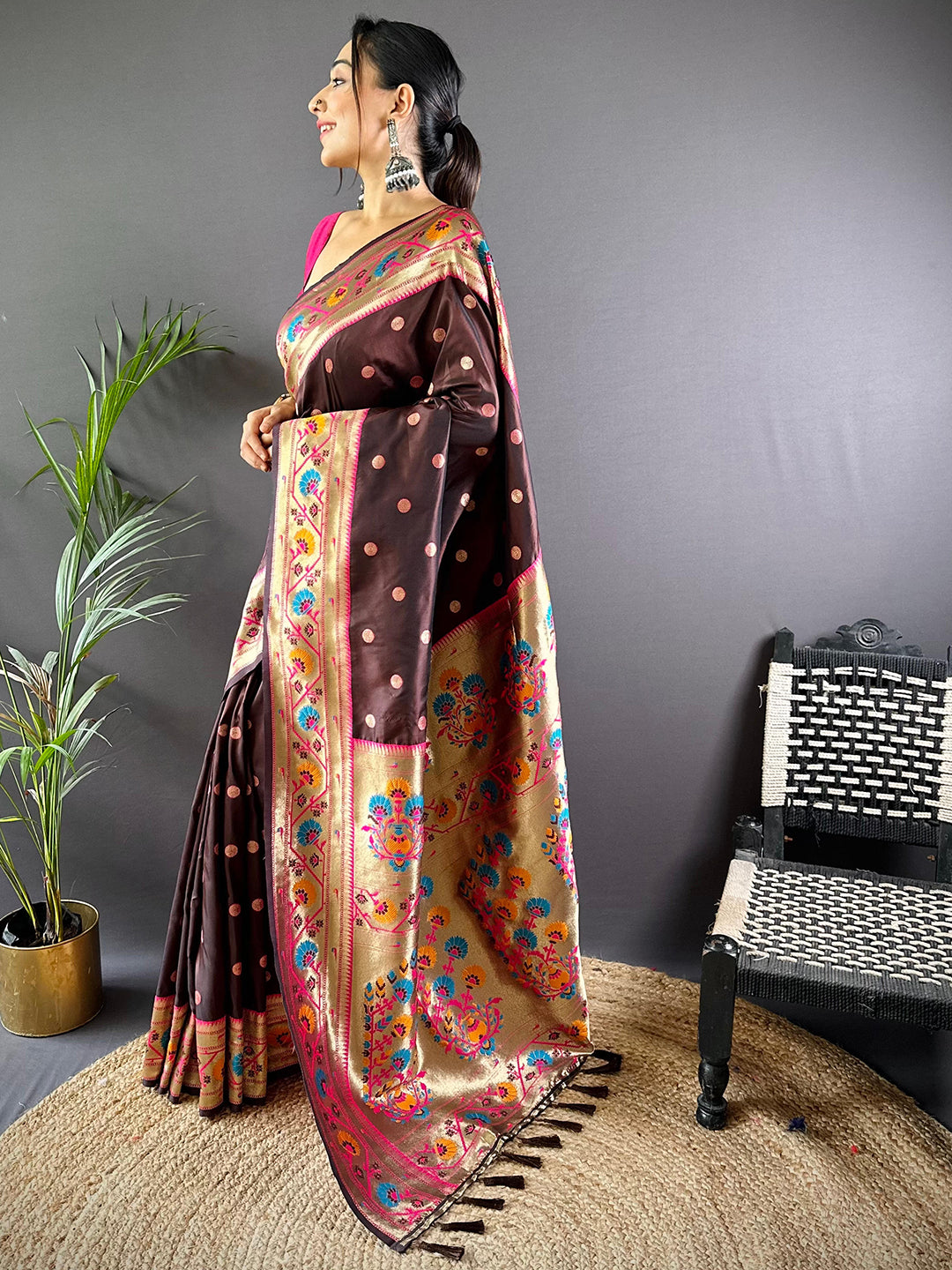 Brown Colour Yevla Paithani Soft Silk Saree