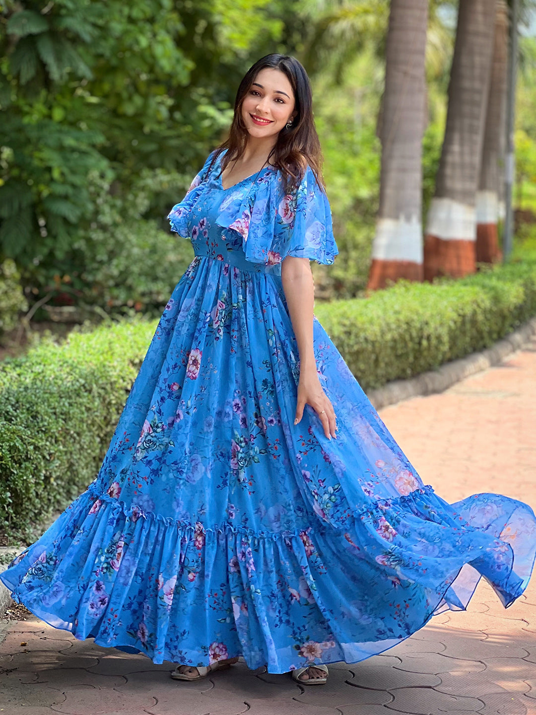 Orchid Blue Printed Flary Dress