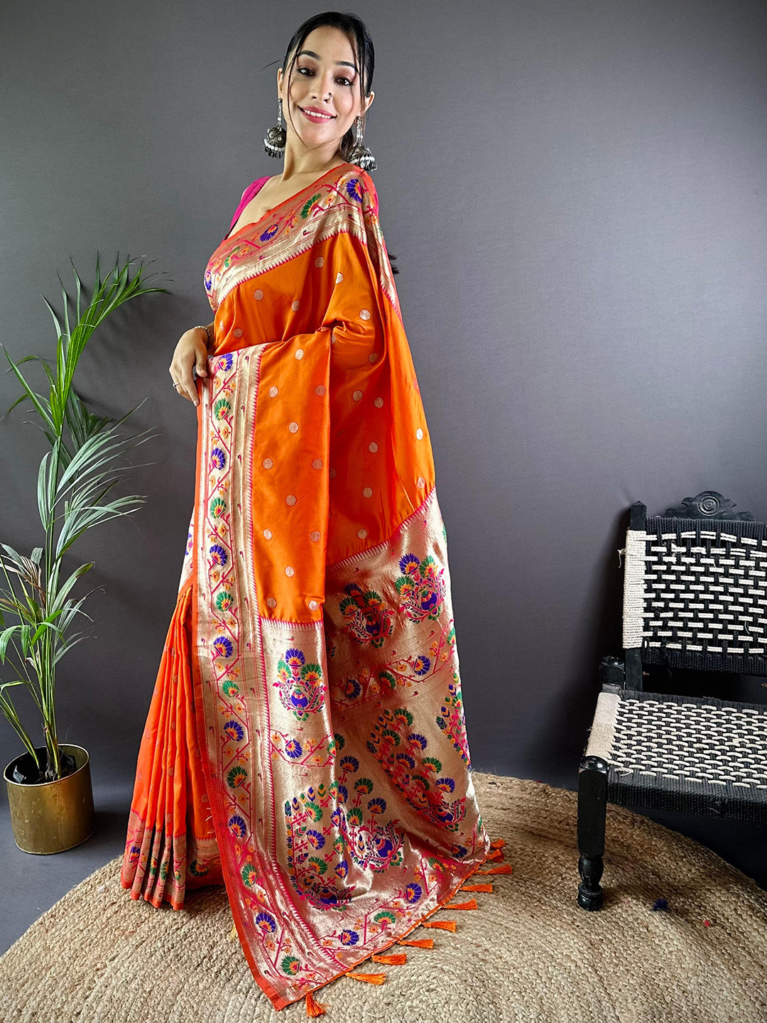 Orange Colour Yevla Paithani Soft Silk Saree