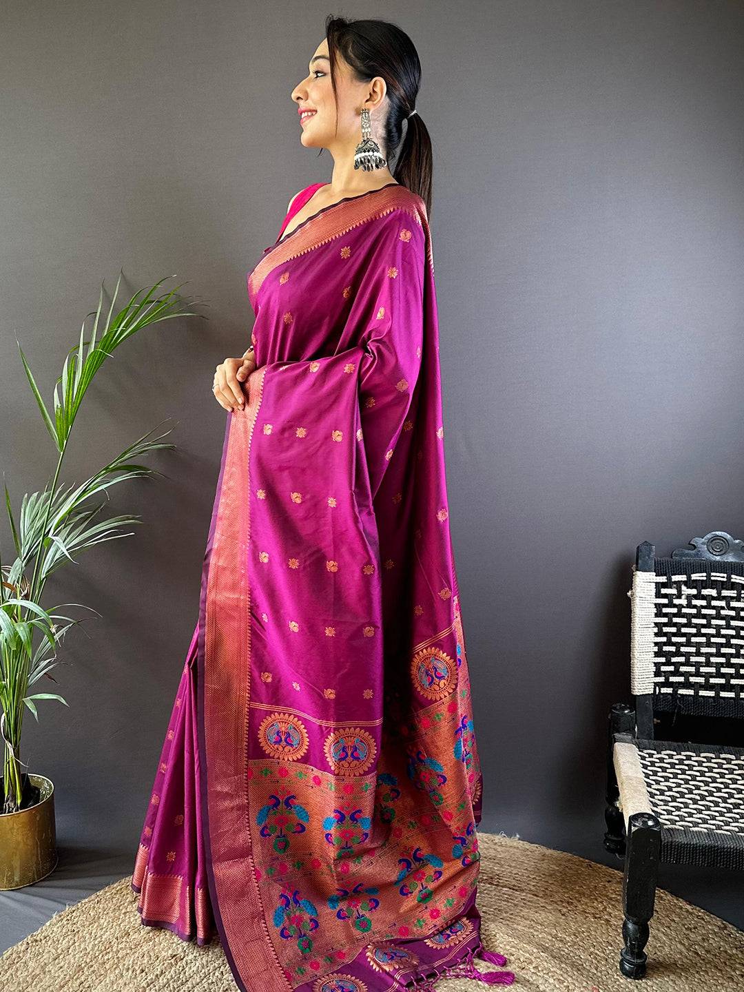 Deep Wine Copper Elegance Soft Silk Saree