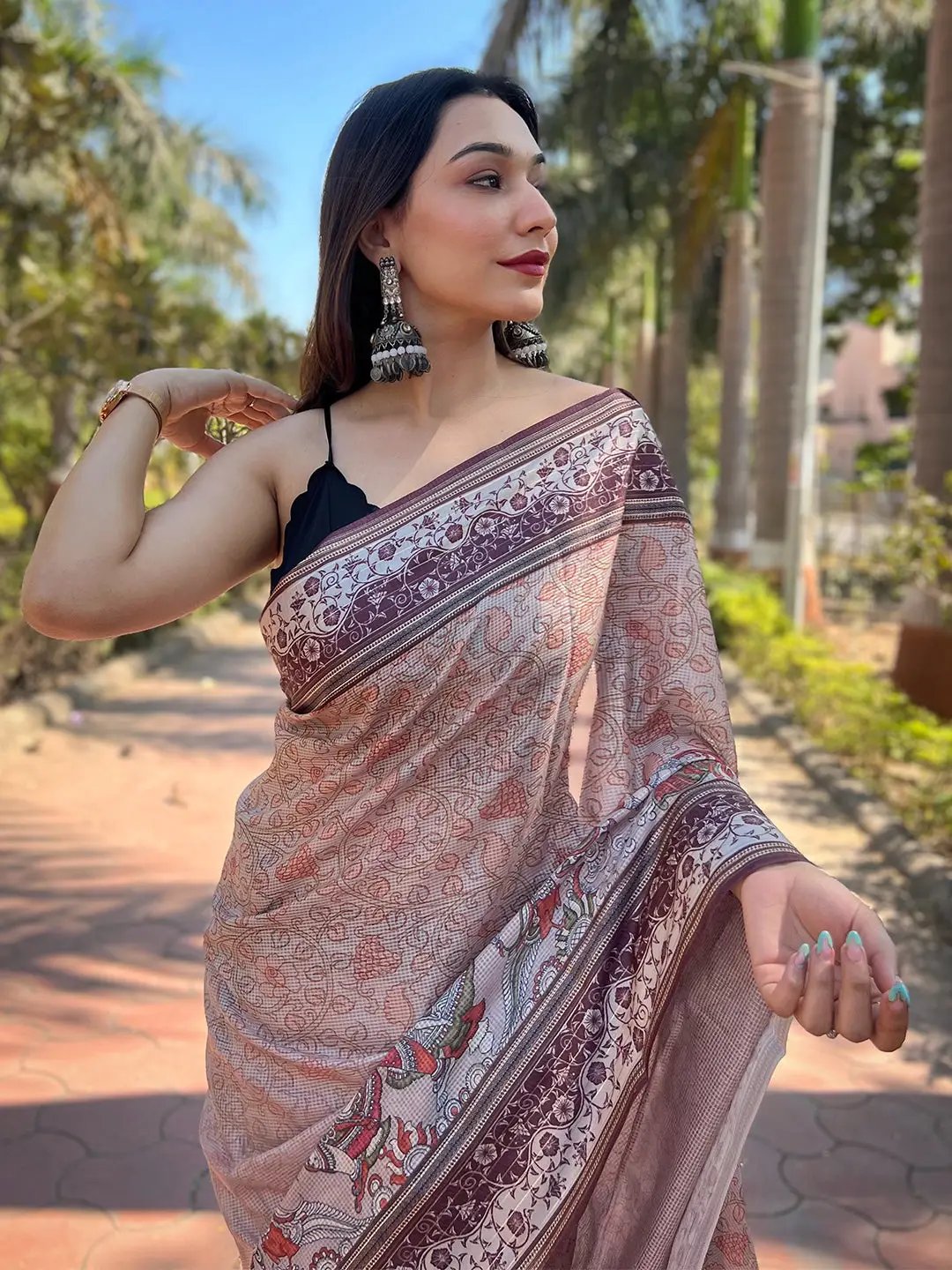 Stylish Kalamkari Saree in Muvel Colour