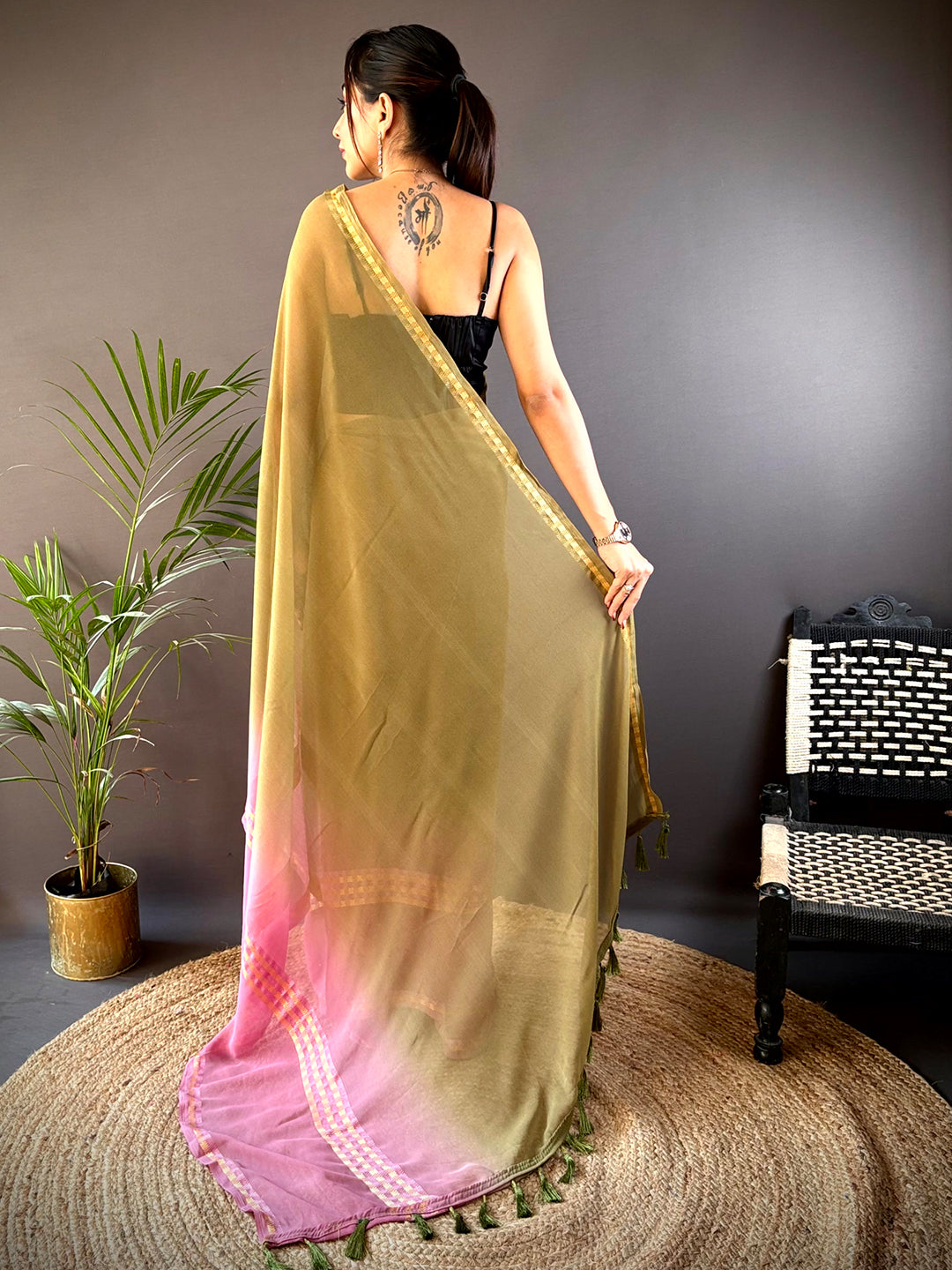 Olive Soft Georgette Concept Colour Saree