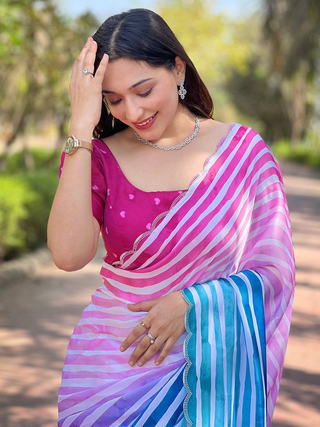 Stylish Stripted Leheriya Saree