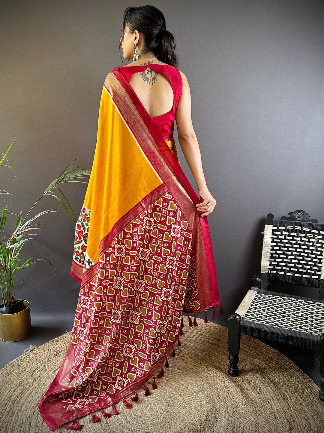 Yellow Patola Print Chanderi Saree