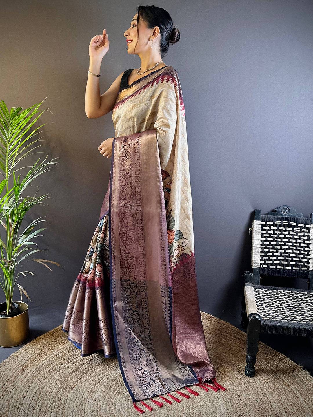 Intricate Tan Banarasi Silk Saree