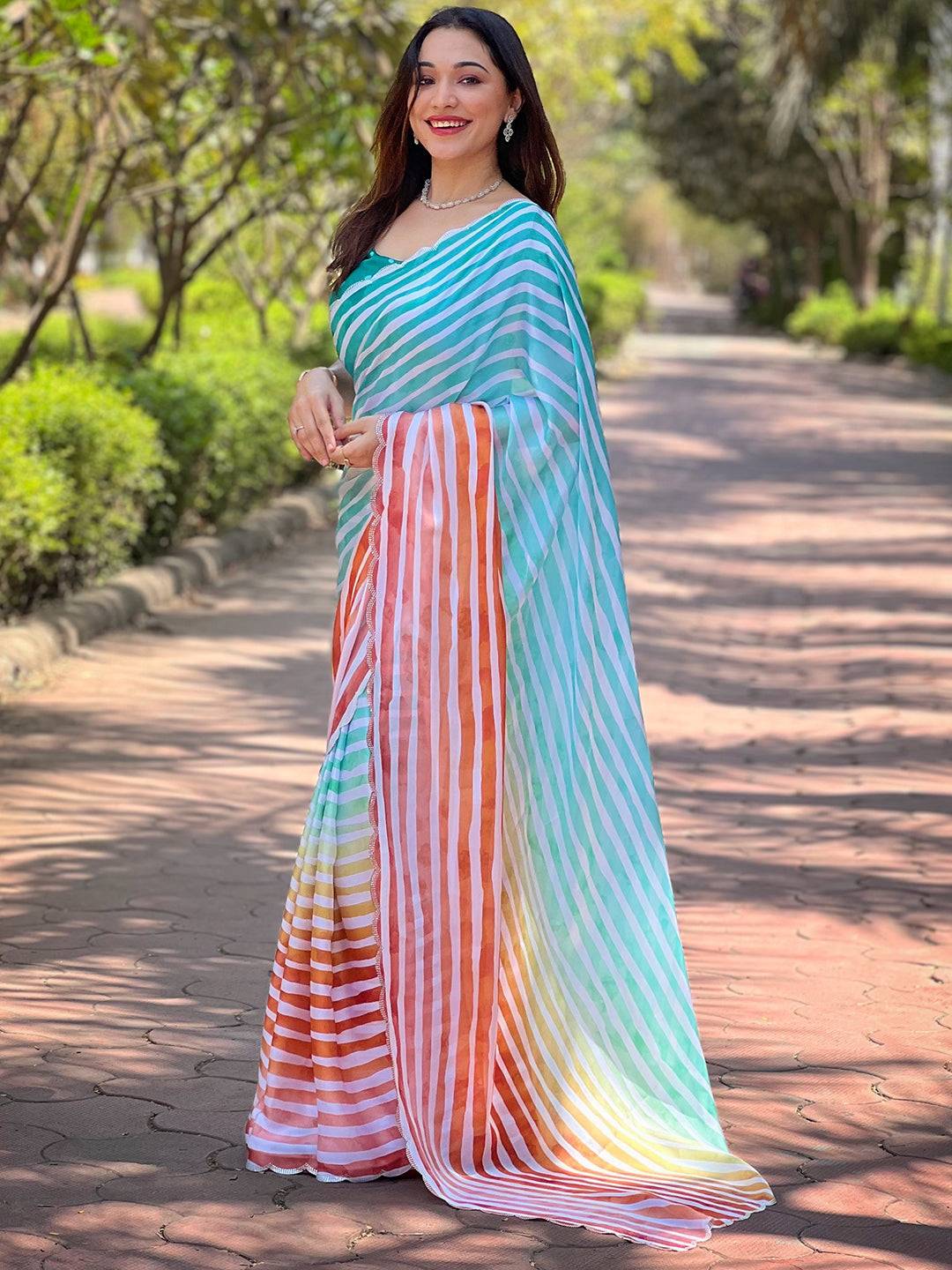 Elegant Leheriya saree with ombre stripes