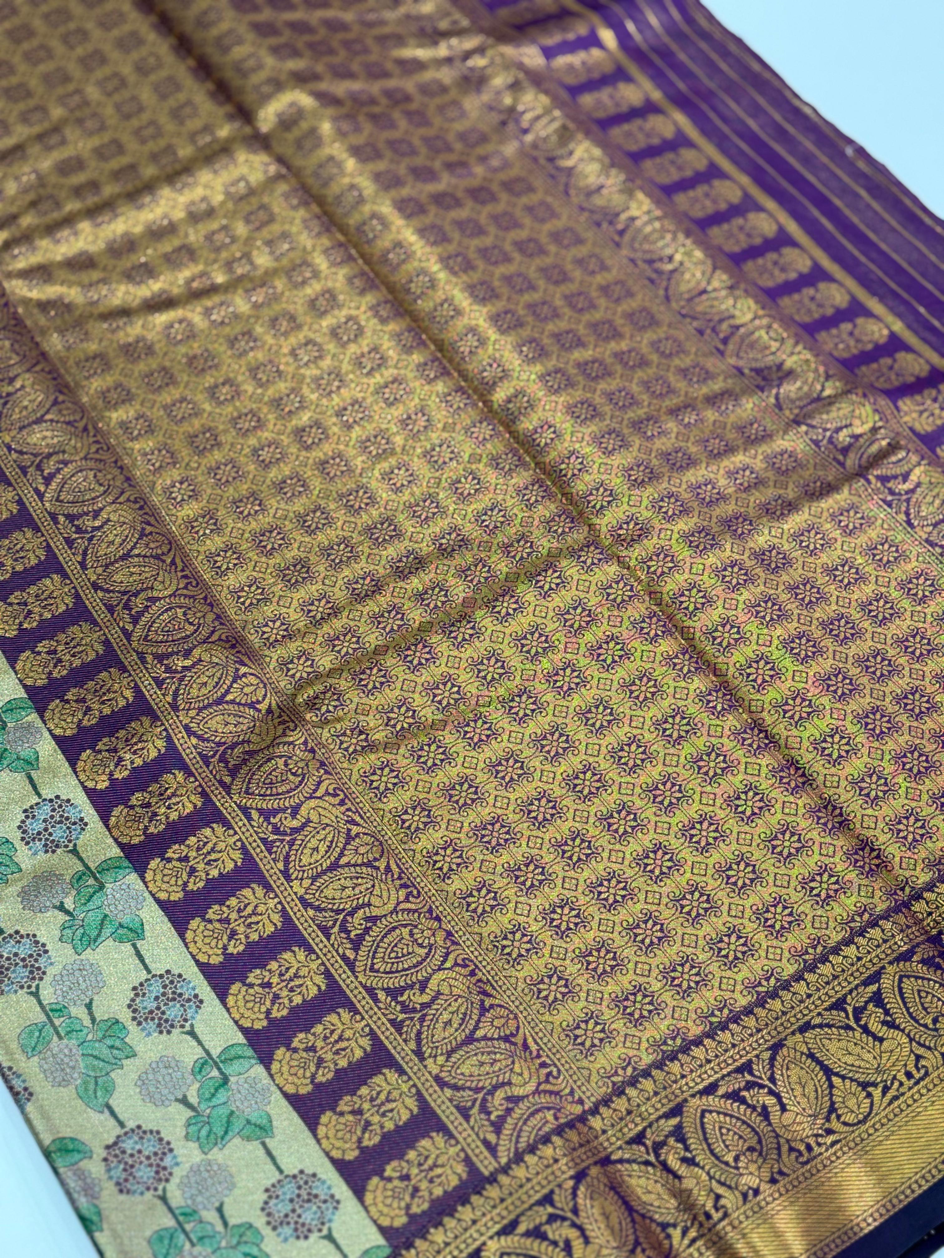 Vibrant Purple Floral Dharmavaram Silk Saree