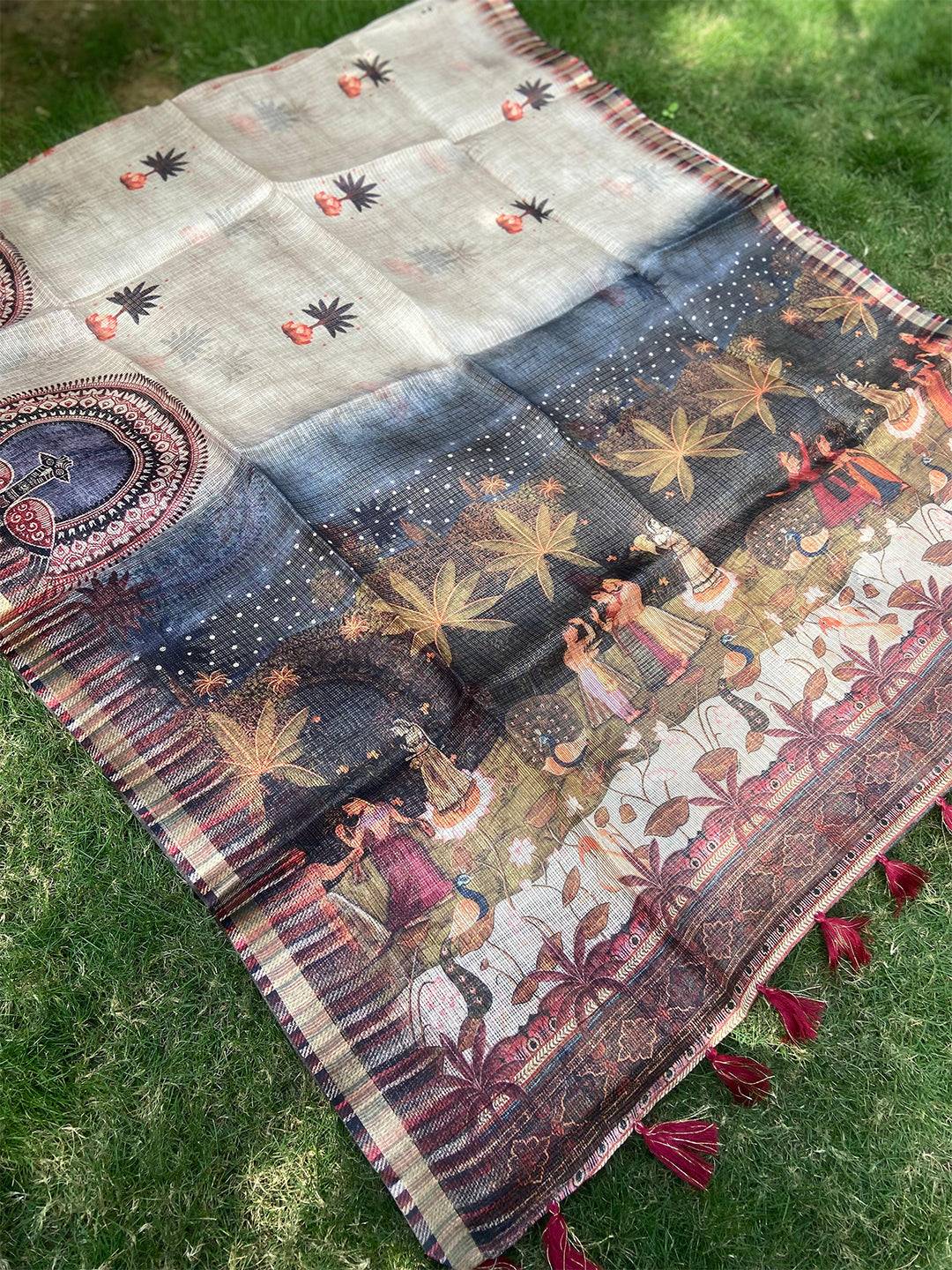 Kota Doriya Silk Saree With Kalamkari Prints & Rich Pallu