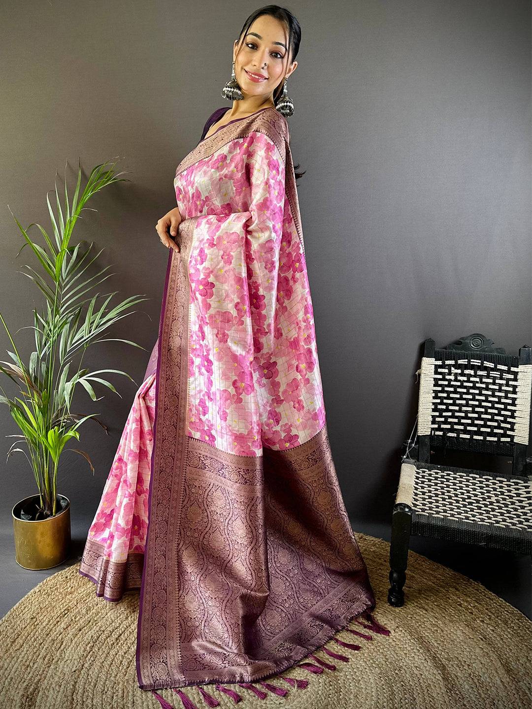 Blush Elegance Pink Floral Saree