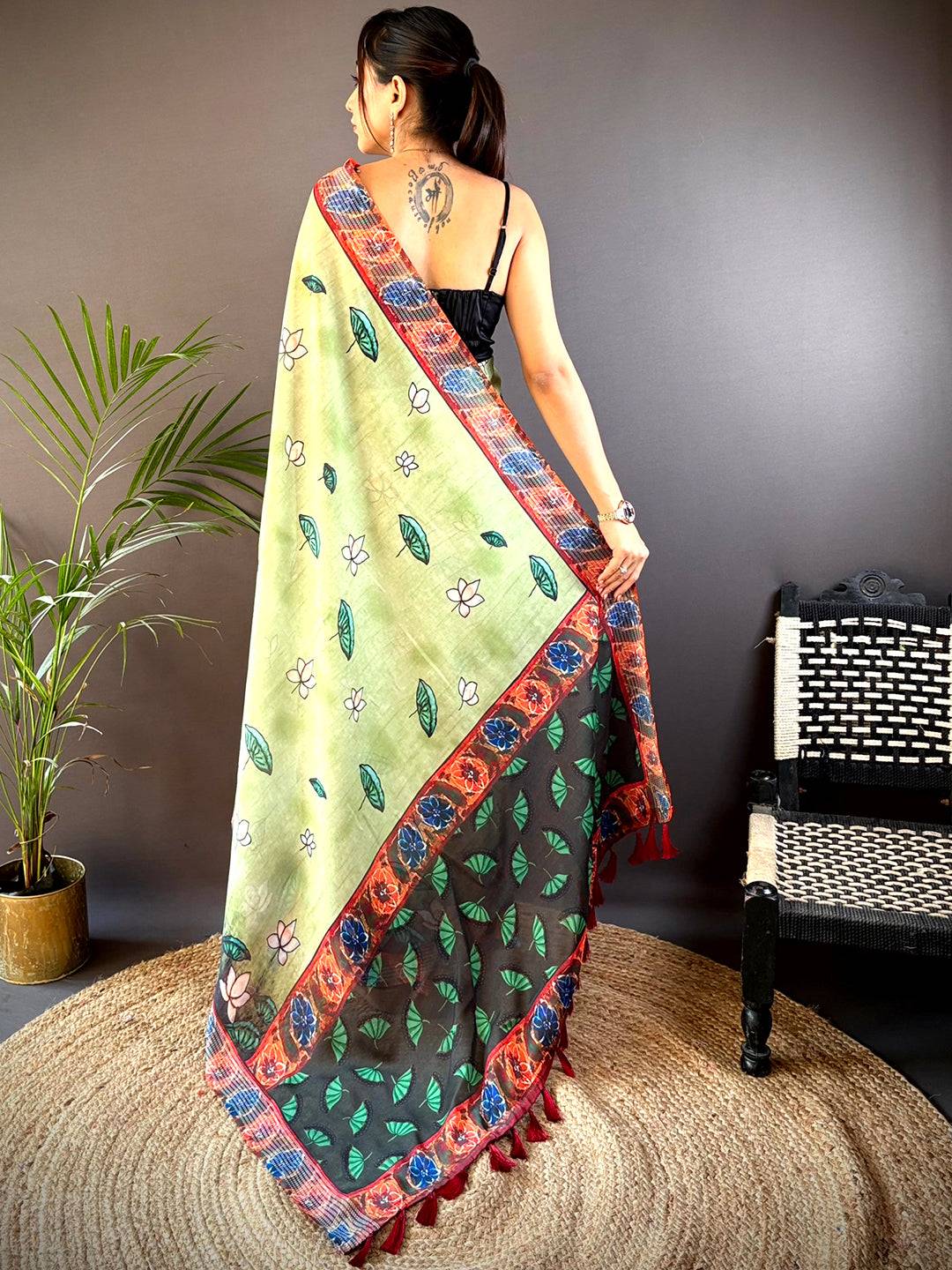 Green Georgette Pichwai Print Saree