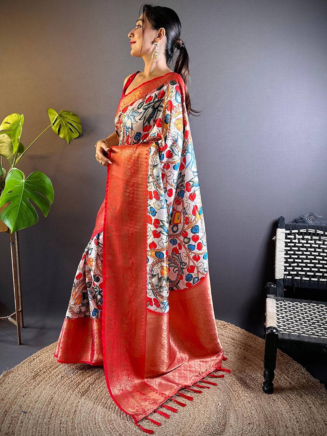 Elegant Kanchi Zari Kalamkari Silk Saree