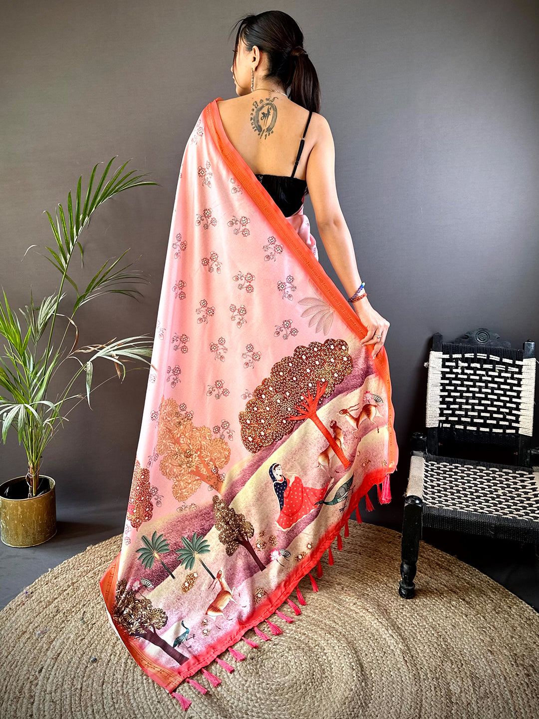 Blush Pink Jungle Printed Silk Saree