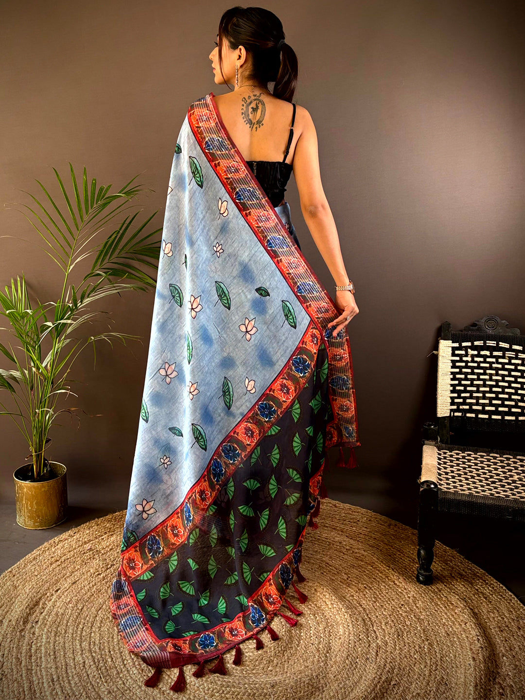 Blue Georgette Pichwai Print Saree