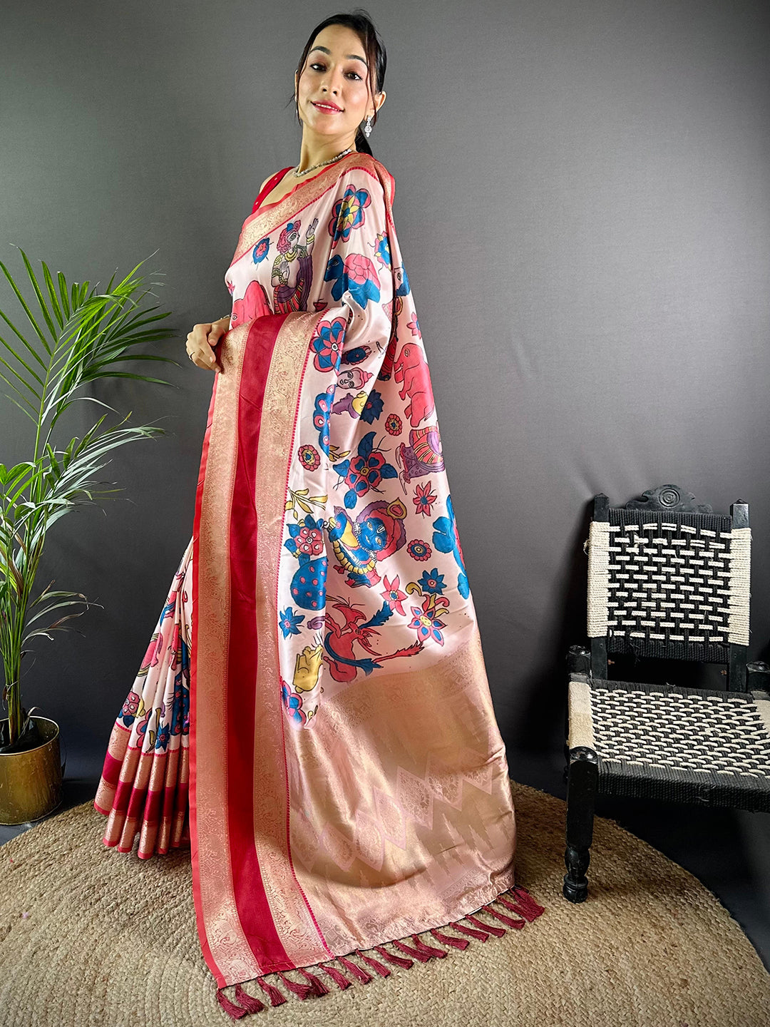 Pink Colour Soft Silk Kalamkari Saree