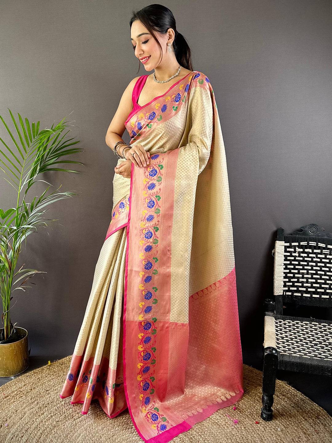 Radiant Floral Banarasi Kota Silk Saree