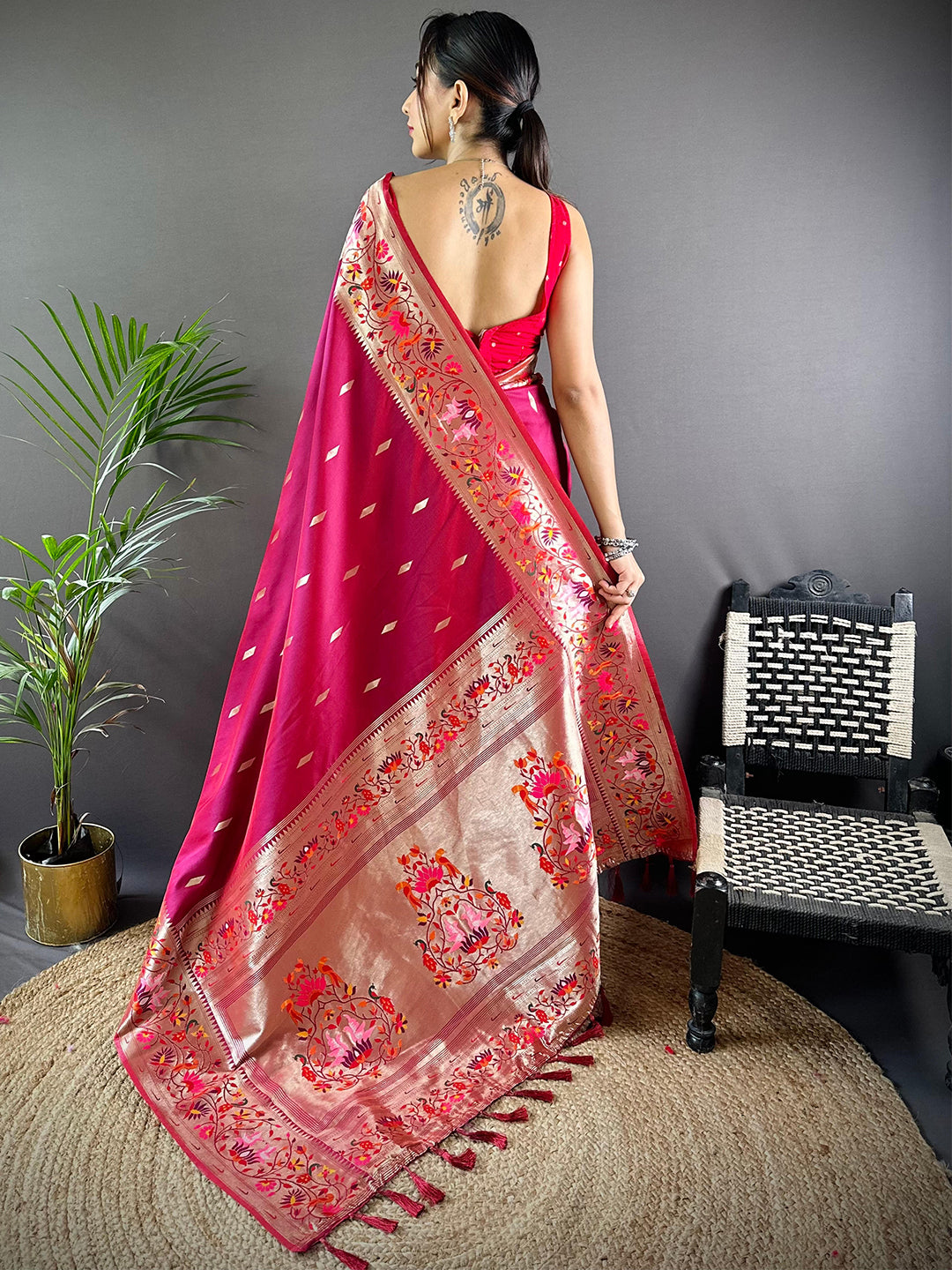 Wine Yevla Paithani Meenakari Saree