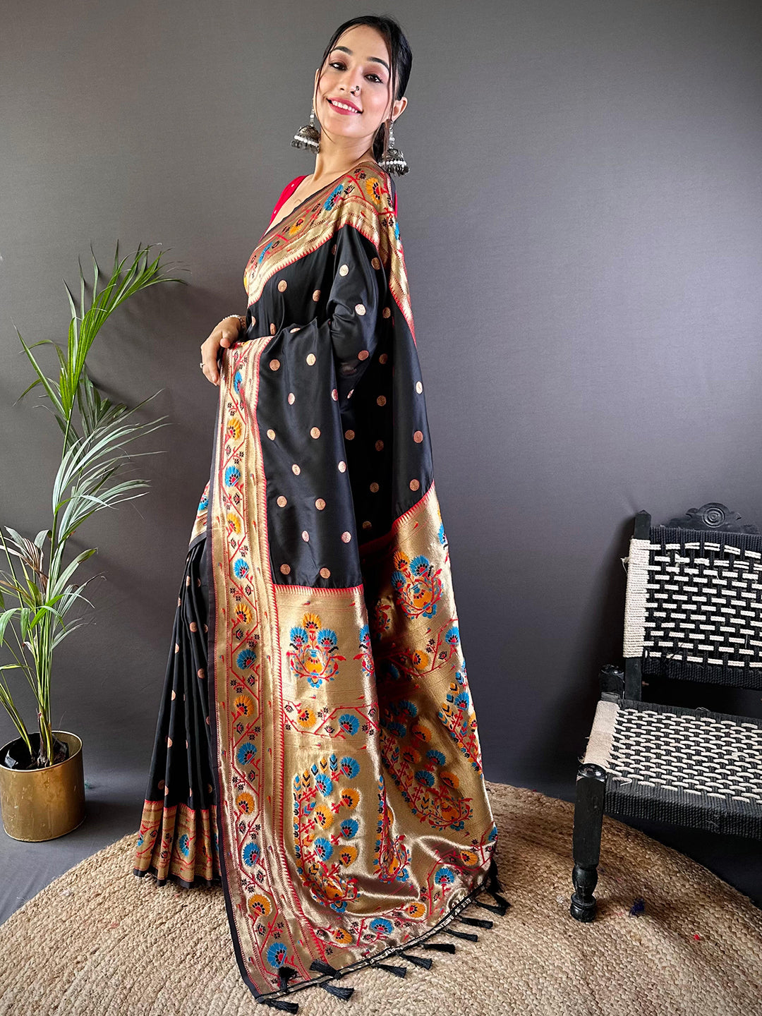 Black Colour Yevla Paithani Soft Silk Saree