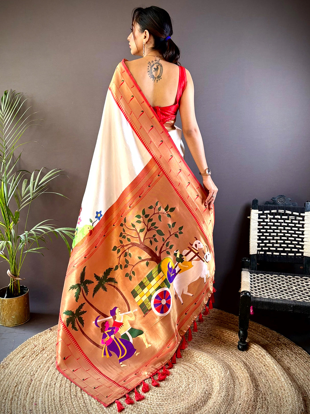 Daisy White Minakari Soft Silk Saree