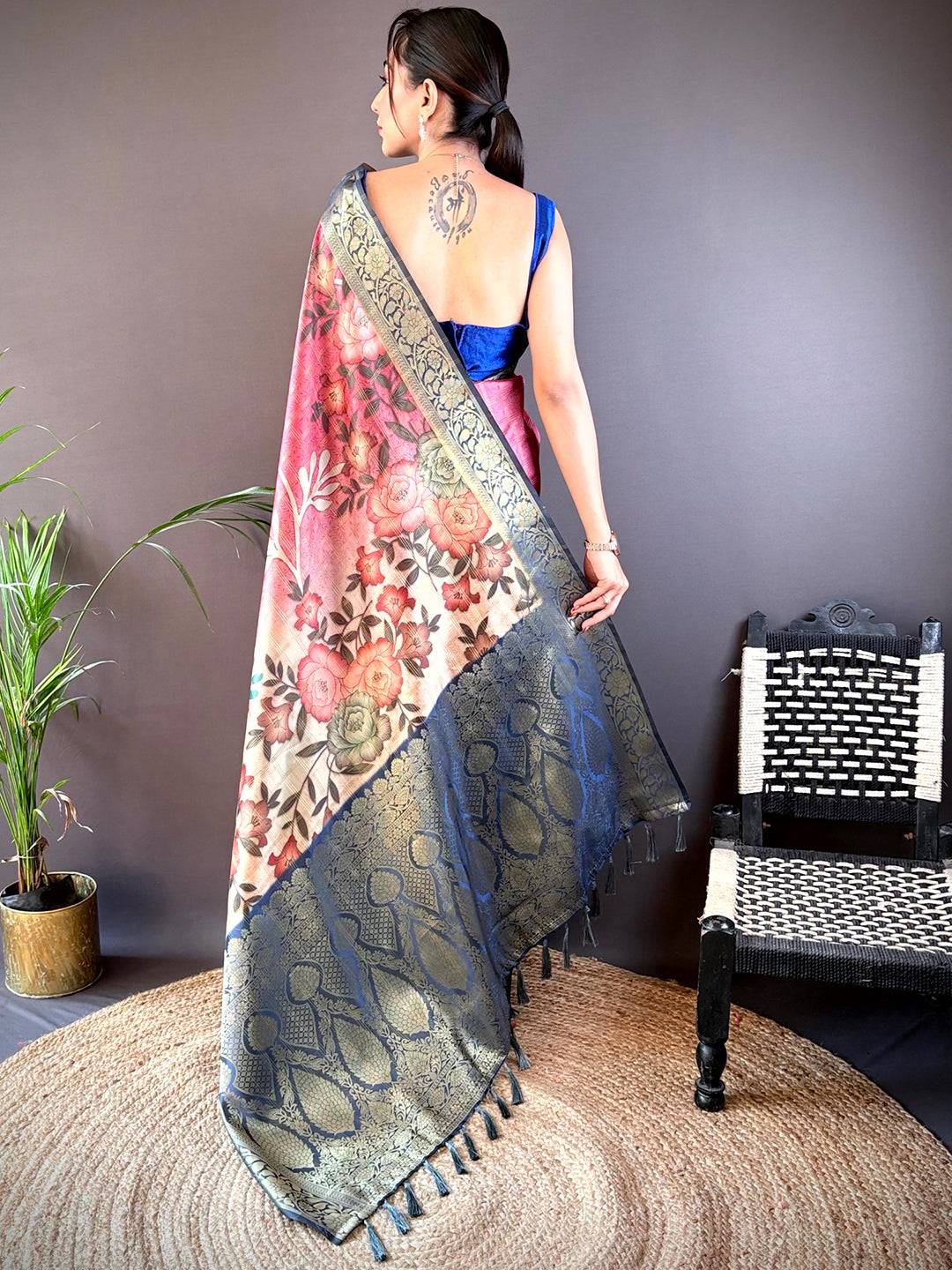 Rani Ombre Floral Digital Print Saree