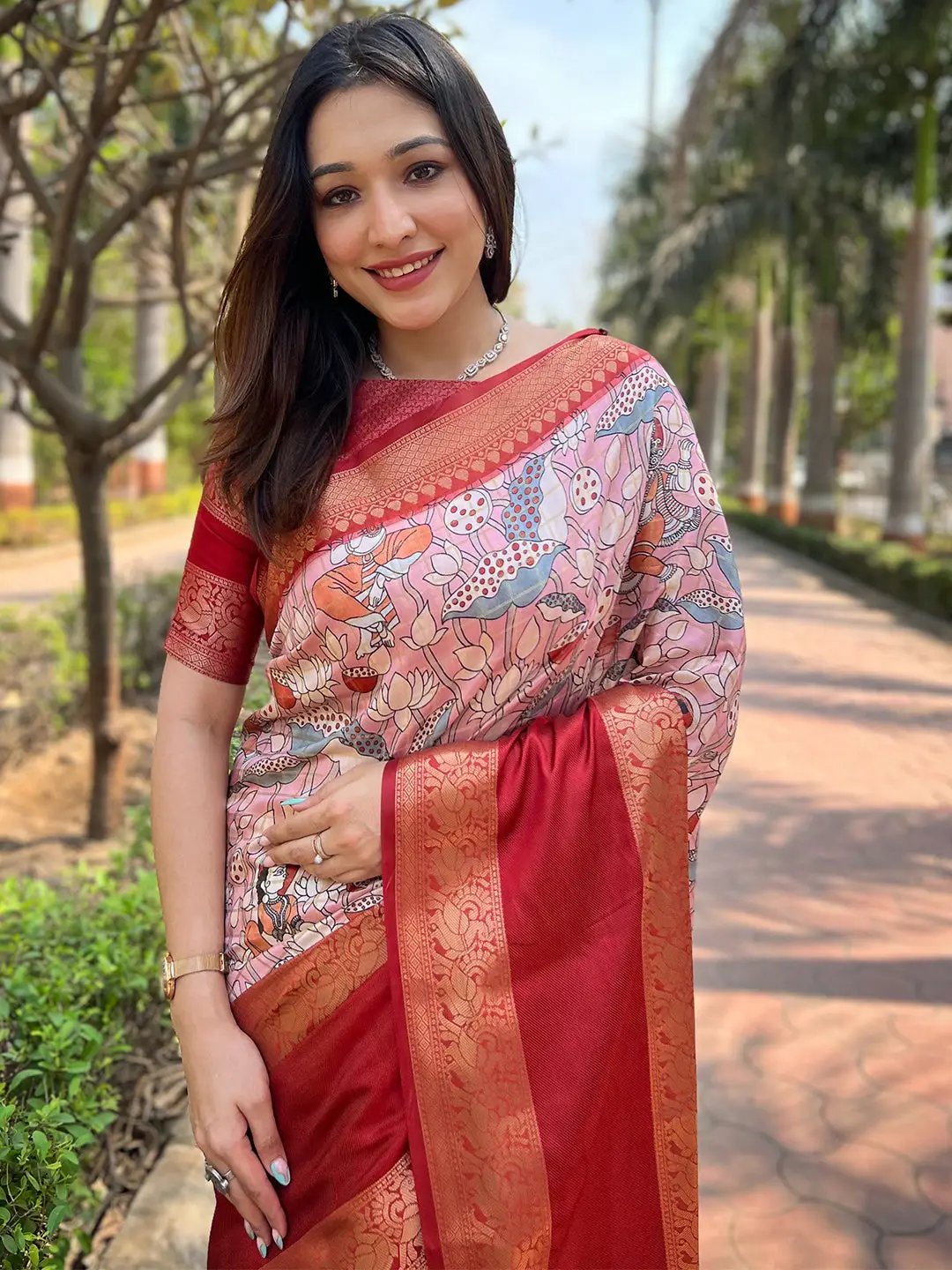 Beautiful Pink Colour Double Border Banarasi Silk Saree