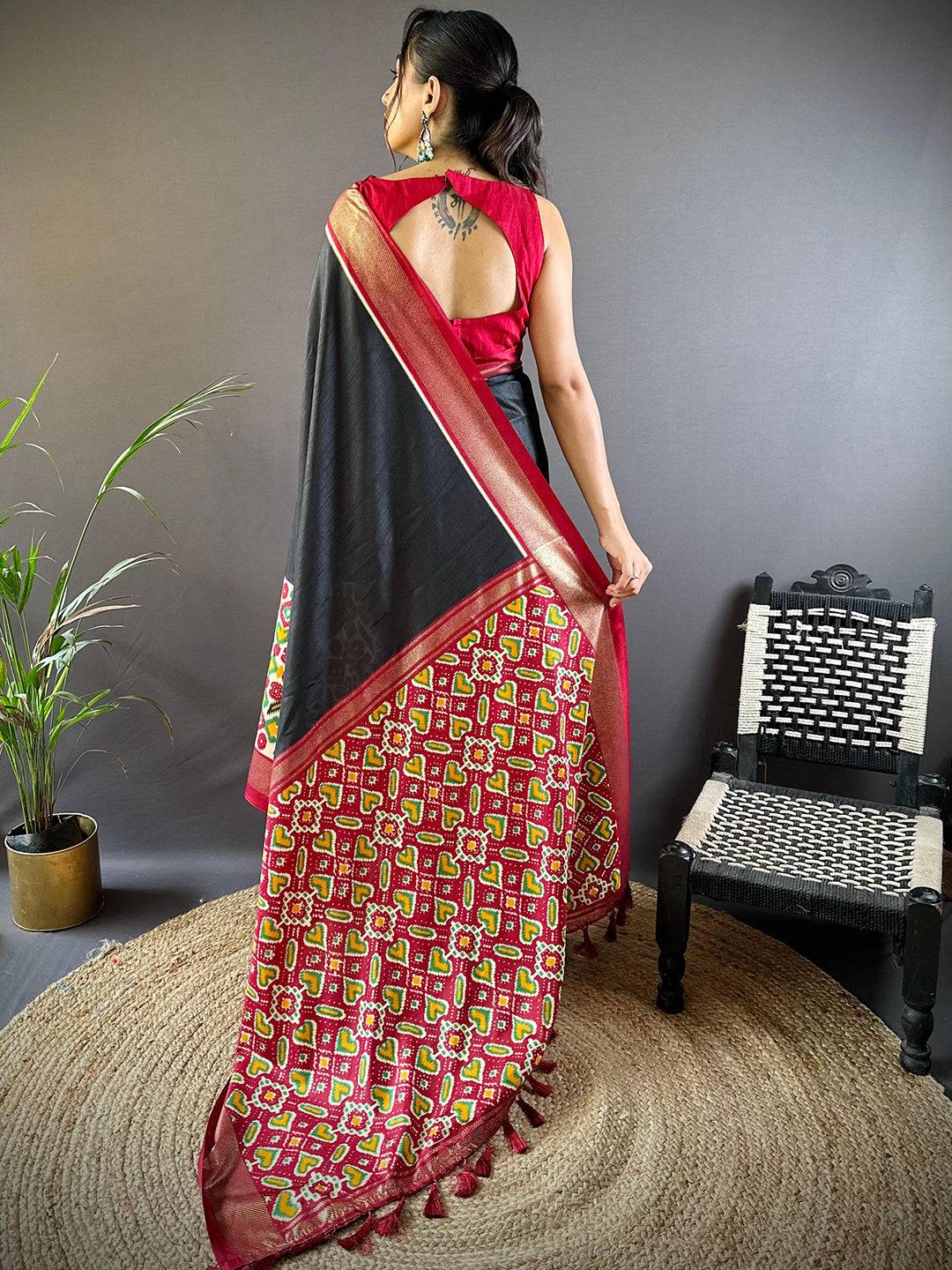 Black Patola Print Chanderi Saree