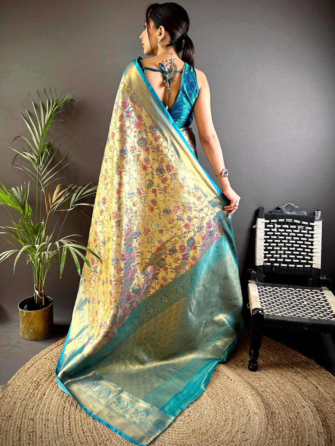 Radiant Rama Butterfly Floral Dharmavaram Saree