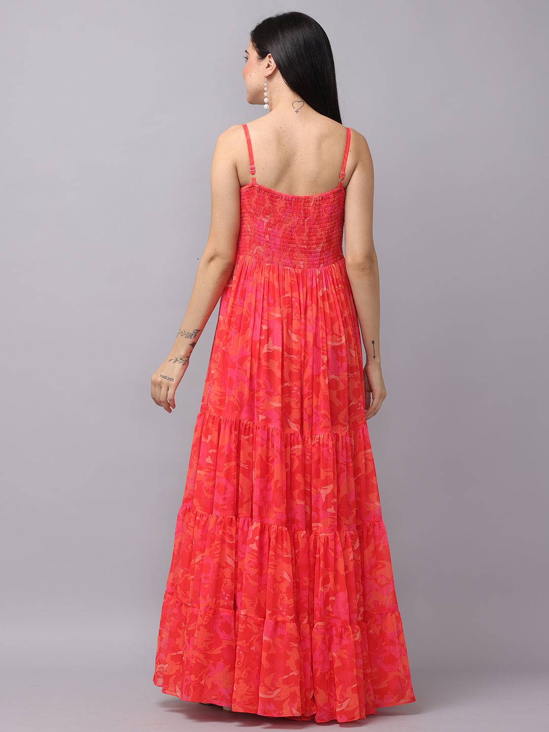 Radiant Red Floral Ruched Maxi