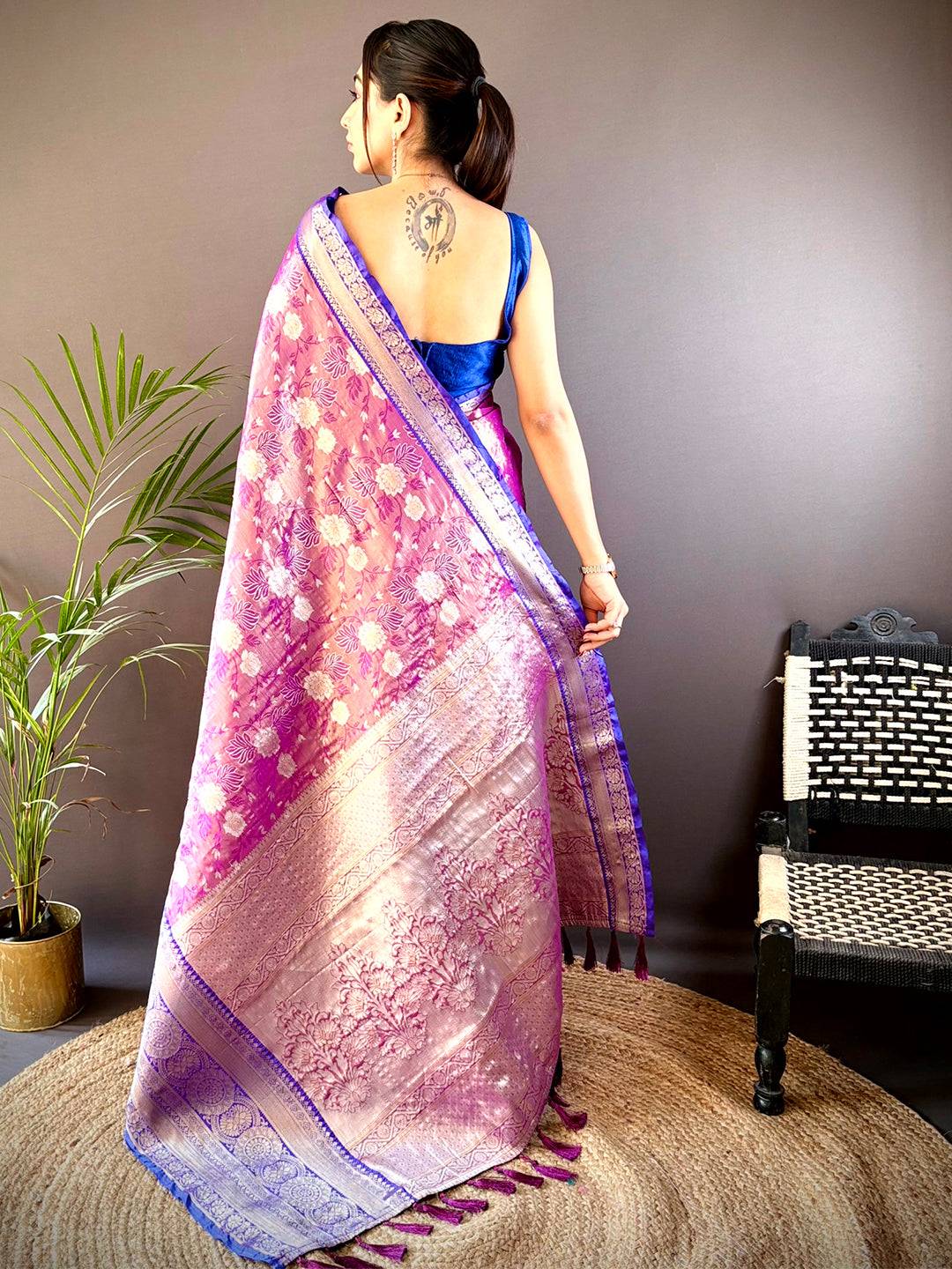 Wine One Gram Gold Tissue Silk Saree