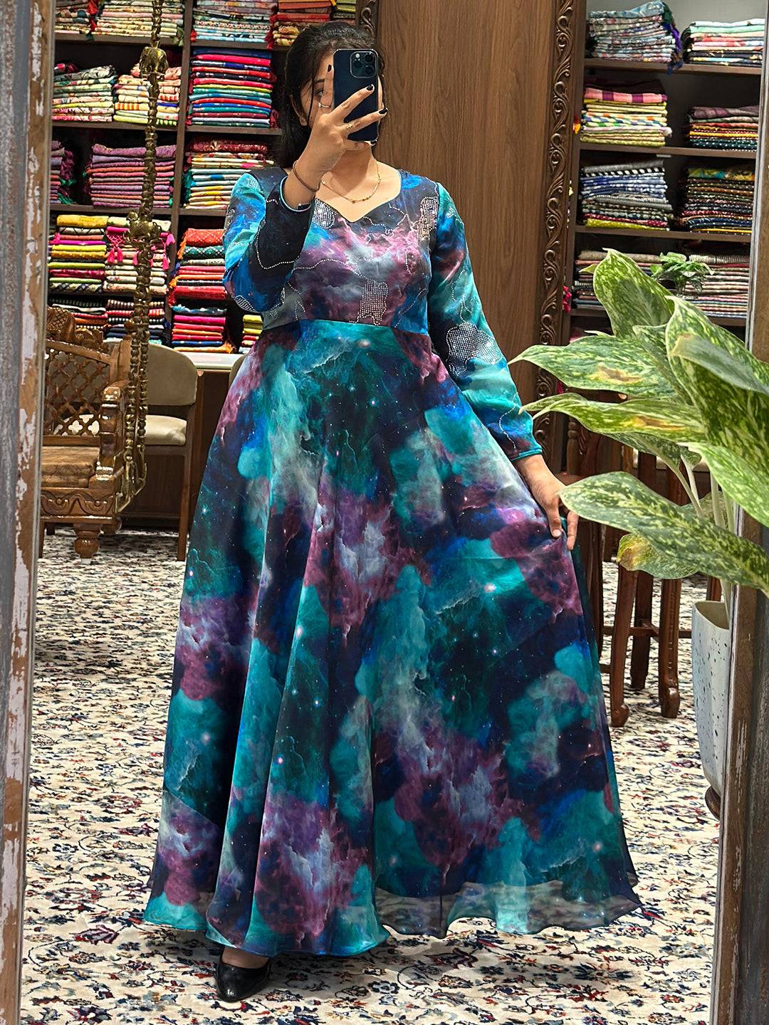 Blue Galaxy Print Dress