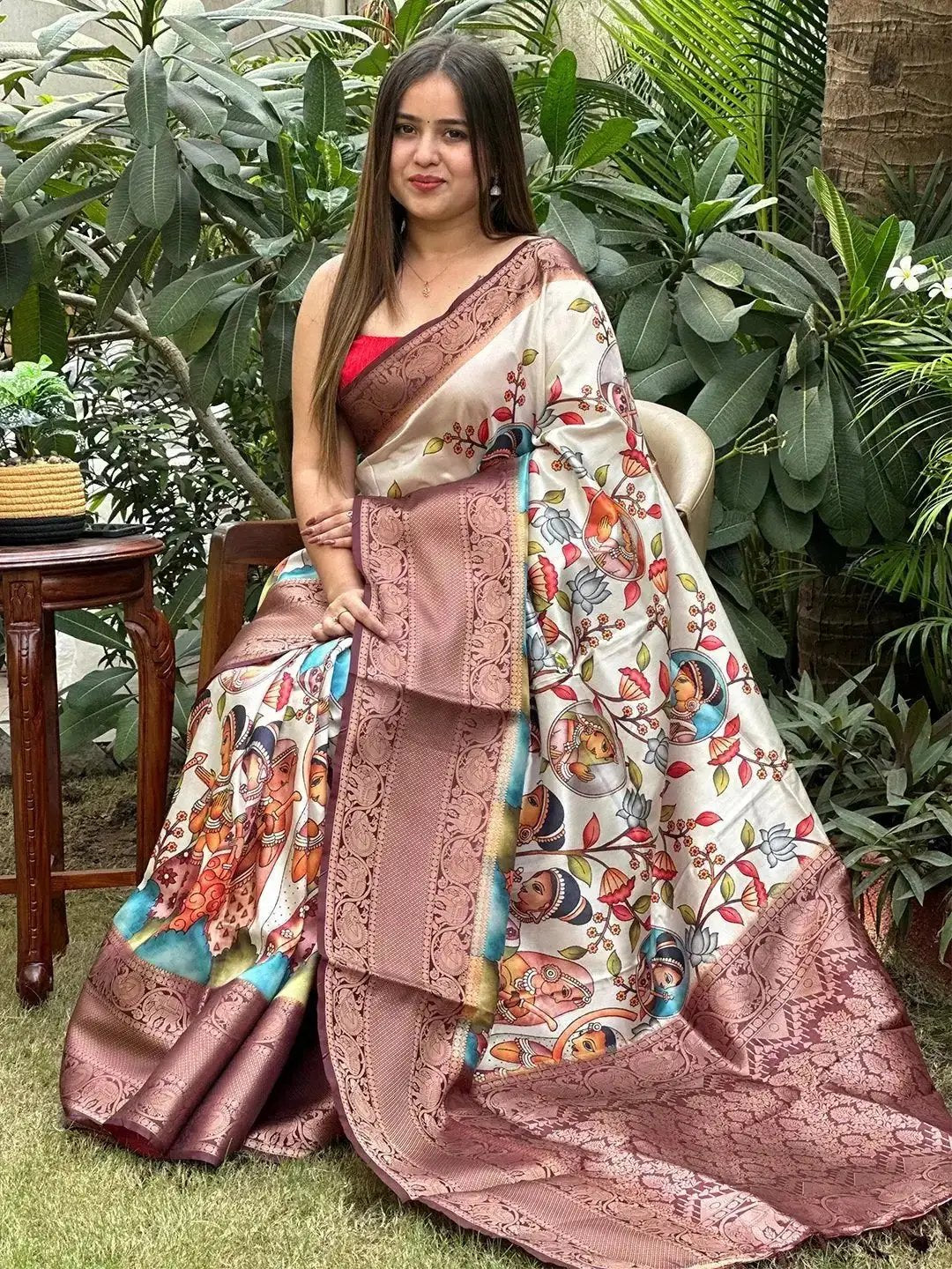 Stylish Soft Silk Kalamkari Saree With Digital Print