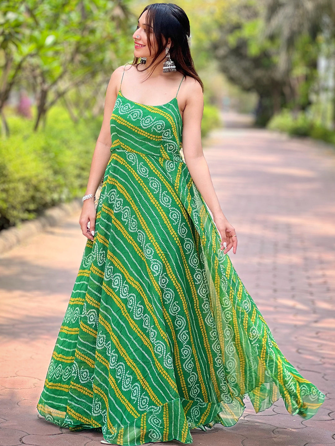 Forest Green Long Printed Dress