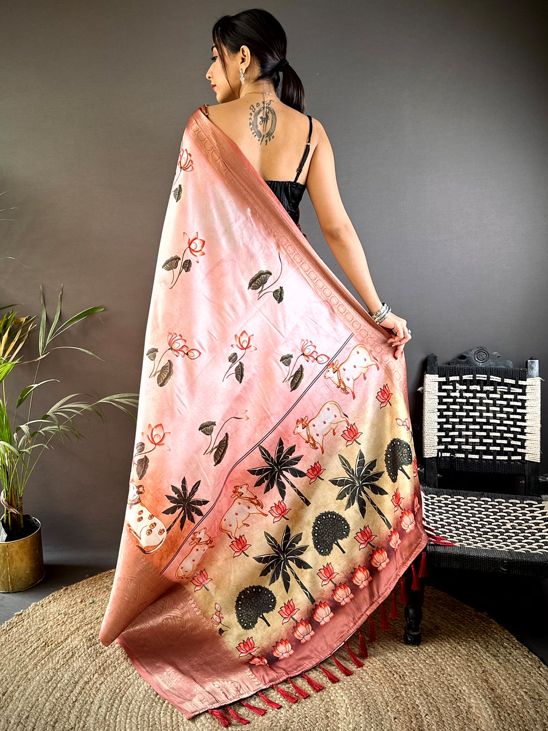 Blush Pink Pichwai Print Soft Silk Saree