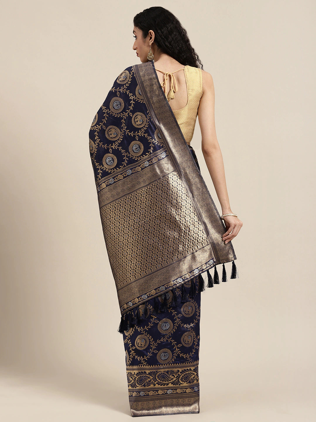  Beautiful Banarasi Navy Colour Silk Saree