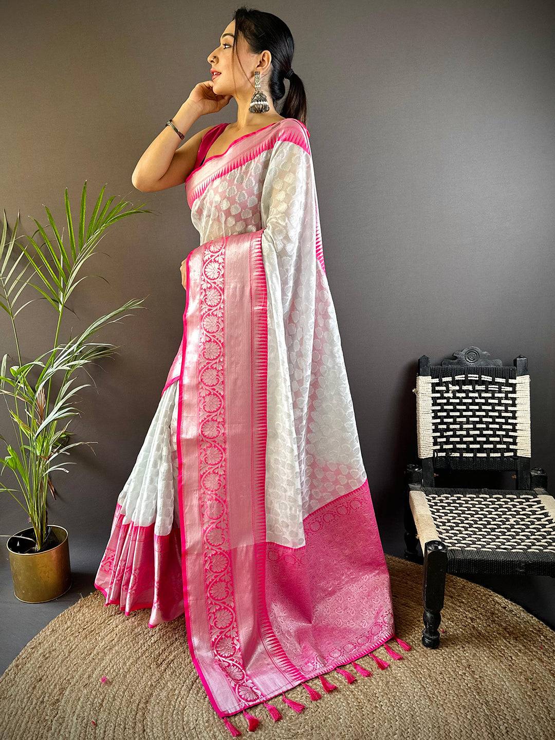 Silver Radiance Woven Silk Saree