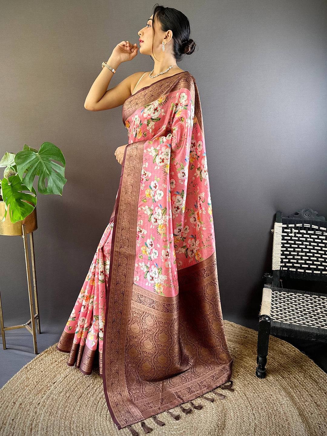 Blush Radiance Pink Floral Saree