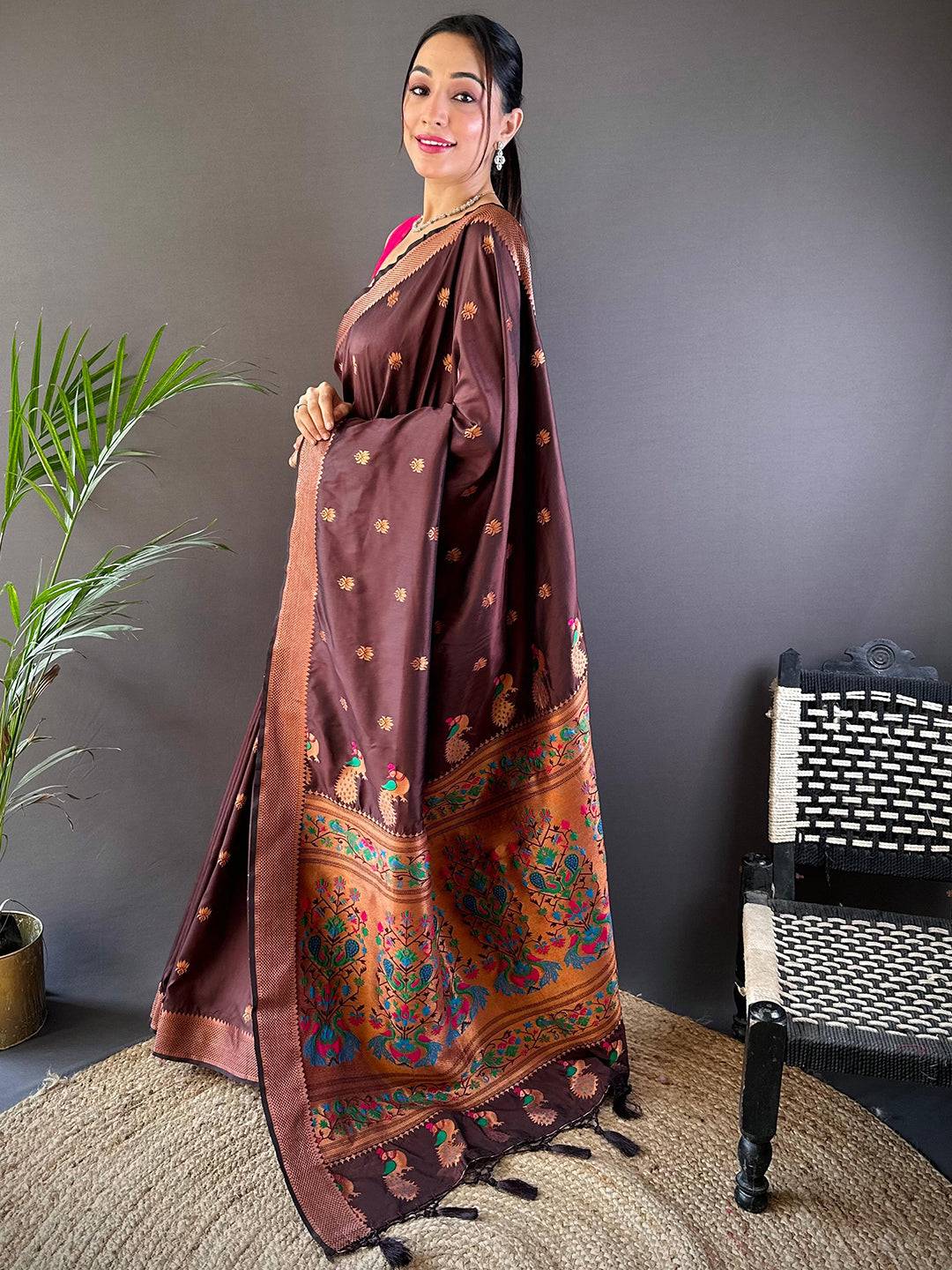 Copper Allure Soft Silk Brown Saree