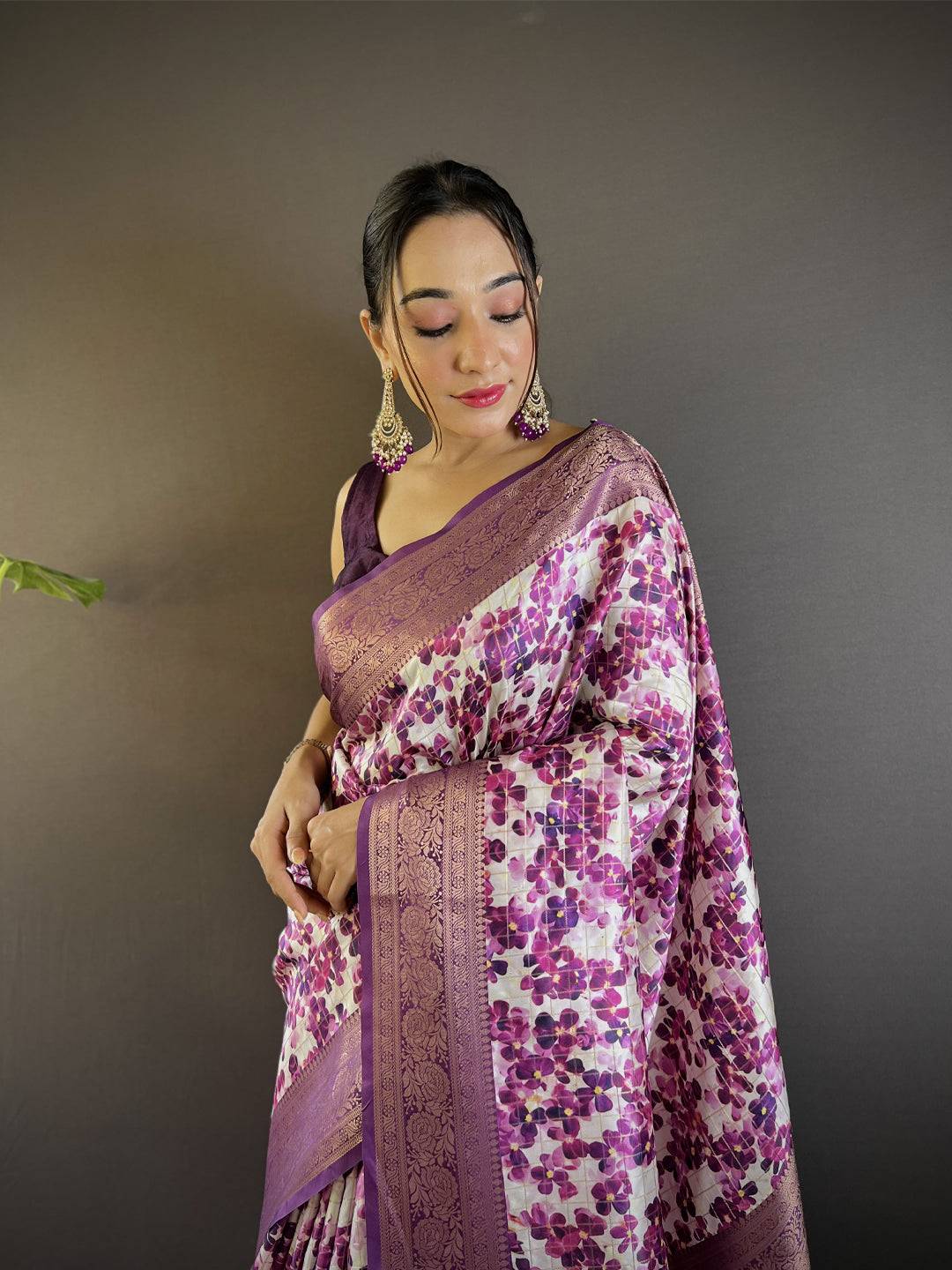 Radiant in Wine Floral Print Saree