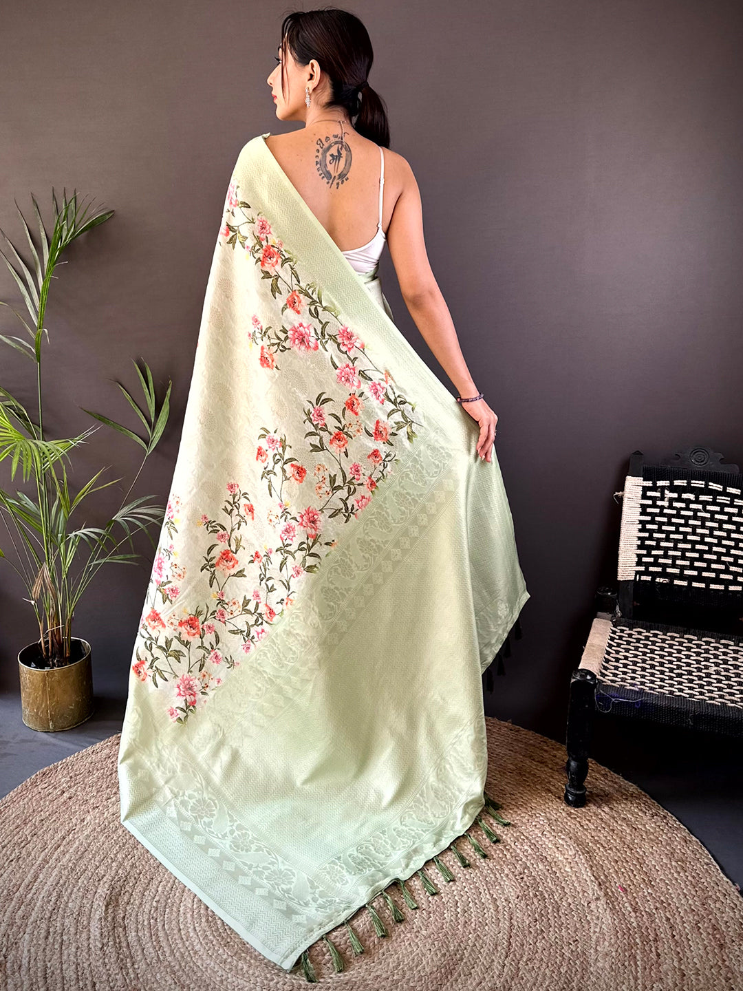 Pastel Green Kanjivaram Digital Silk Saree