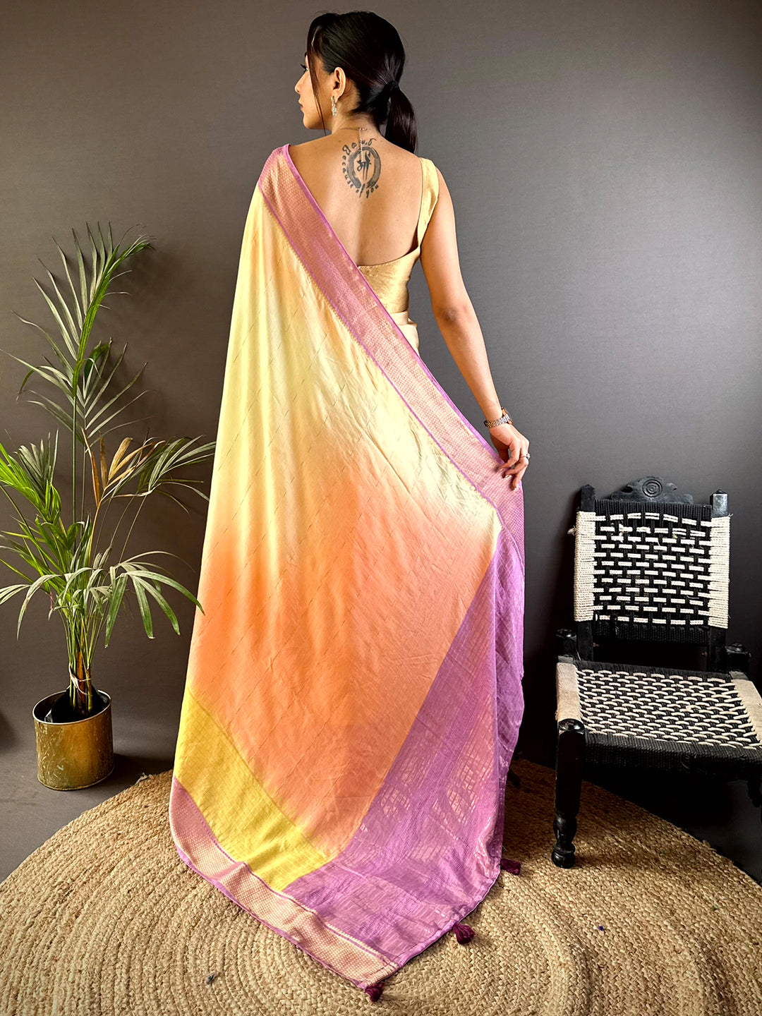 Vibrant Cotton Viscose Zari Check Ombre Saree